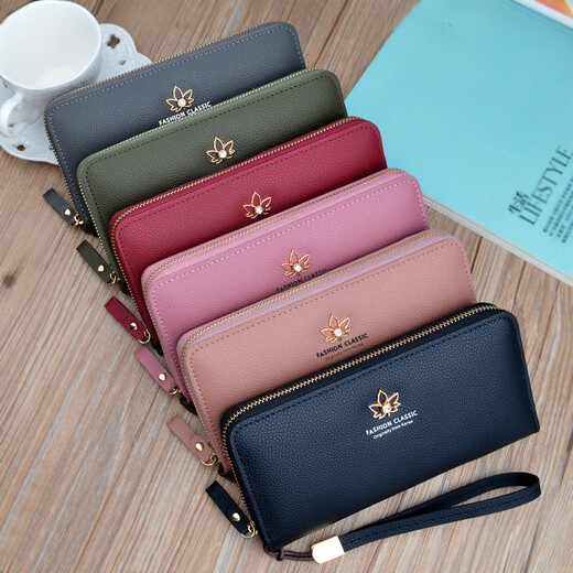Le nouveau portefeuille féminin de Tang Xiaosheng Long Fashion 2024 japonais et coréen grande capacité Lypory Pattern Leaf portefeuille Embrayage noir