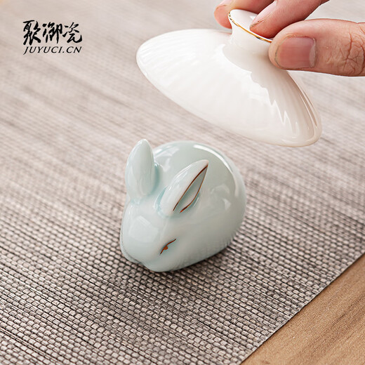 Juyu porcelain celadon jade rabbit tea pet ornaments tea table ornaments decorative ornaments tea set ornaments handicrafts tea room tea table accessories celadon small jade rabbit