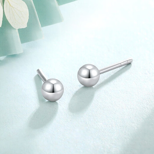 Mengjinyuan platinum earrings for women, PT950 glossy small round beads, platinum earrings, mini ear sticks, gift for girlfriend and friends, about 0.8g
