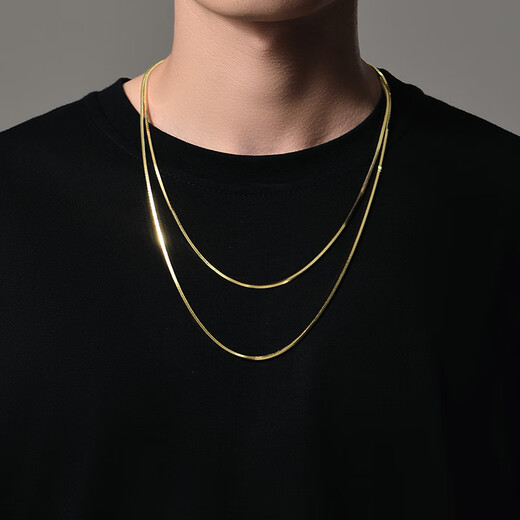 Fat Donglai's same Chinese Valentine's Day gift, 18k gold-plated necklace for men, snake bone chain for women, trendy stacked hexagonal shape, gold color 50cm
