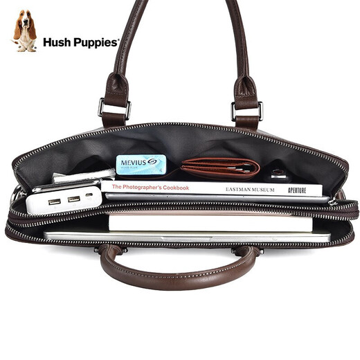 
Hush Puppies briefcase one-shoulder slanted handbag genuine leather clutch for men business bag computer bag gift brown