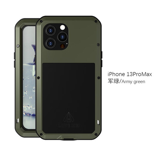 Lovemei iPhone13ProMax three-proof mobile phone case Apple 13Pro shatterproof screen all-inclusive anti-fall comes with dust plug iphone13Pro Max military green three-proof metal case