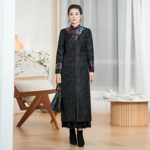 Chinese classic quilted cheongsam jacket 2021 autumn and winter Chinese retro placket heavy-duty thickened Tang suit windbreaker for women black - pre-sale 30 days XL