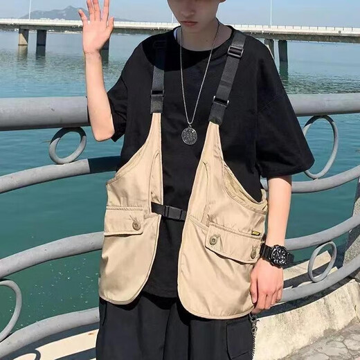 
Didisha Japanese retro work vest men's summer thin loose multi-pocket layered jacket sleeveless vest vest men's trendy B14 work vest [khaki] 3XL