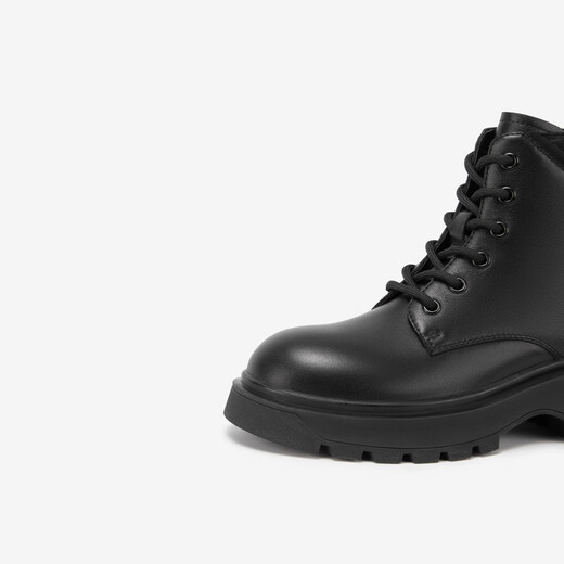 Qianbaidu heighten Martin boots for women in winter new genuine leather fashionable short boots for women shoes with velvet to keep warm black (velvet inside) 37