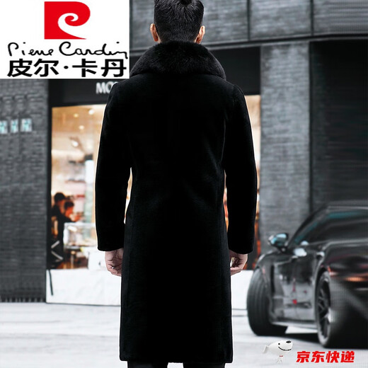 Pierre cardin high-end international brand men's clothing Haining sheepskin coat men's long style over-knee fox fur collar integrated with fur black fox fur collar long style over-knee (down lining) L 110-125Jin [Jin equals 0.5 kg]