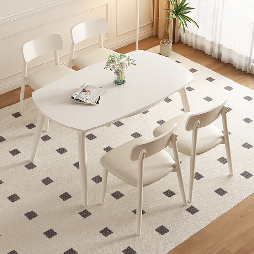 
Pashaman Dining Table Rock Slab Retractable Dining Table Household French Cream Foldable Square Round Dual-purpose Dining Table 1908Y Telescopic Dining Table 1.2 meters + 4 chairs 6195Y Matte Pure White Rock Slab