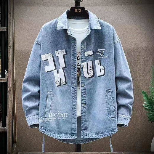 曼迪尚春秋季牛仔衬衫外套男宽松工装休闲翻领夹克青少年学生潮牌上衣服 684款黑色 3XL