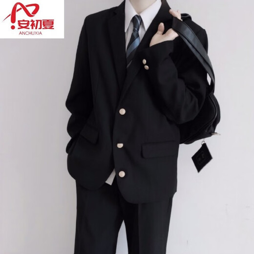 Anchu summer college style dk uniform suit suit loose and handsome spring and autumn jk student class uniform badge suit jacket W45 black suit + white long-sleeved shirt + tie + trousers XL + badge [recommended 120-140Jin [Jin equals 0.5 kg]]