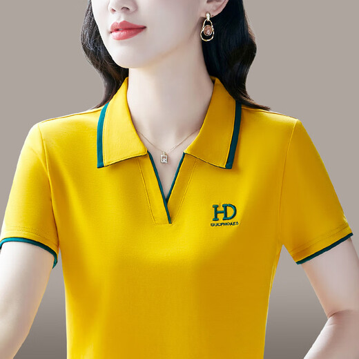 洛比狮Polo衫短袖t恤女中年妈夏季新款高端带领套头衫半袖T恤宽松上衣女 880粉色 3XL (建议130-139斤)