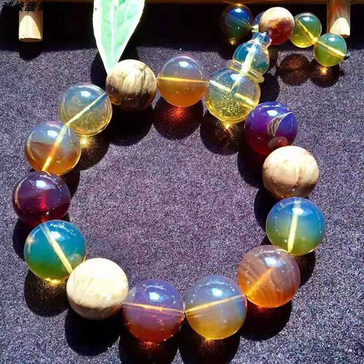 Shiqian Natural Burmese Amber Duobao Bracelet Unoptimized Gold and Blue Blood Amber Bracelet Cave Porcelain White Beeswax Single Circle Bracelet Bead Diameter 15mm