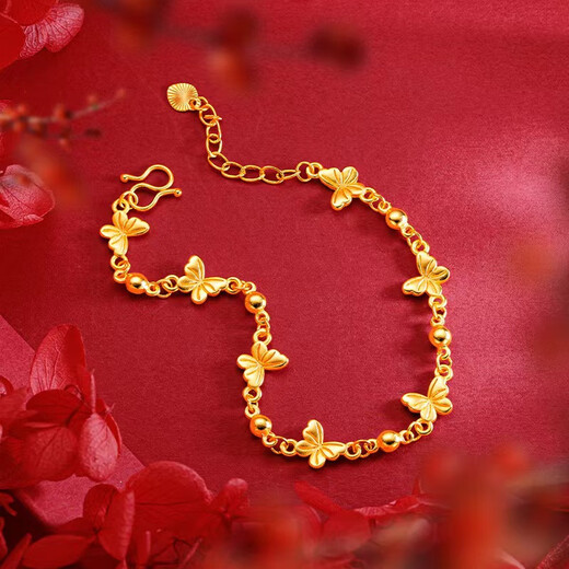 Fat Donglai's same style 18k real gold bracelet new 18k gold women's model 999 steel stamped Seven Immortals Butterfly Bracelet 3D Hard Seven Immortals Butterfly Bracelet
