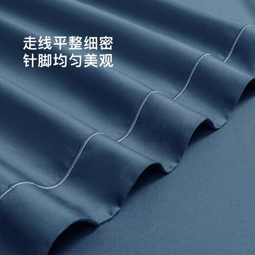 Made in JD.com, 80 long velvet cotton bed four-piece set, embroidered tribute satin craft, 1.8-meter bed, Bali blue