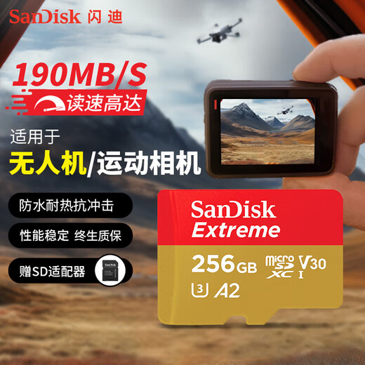 闪迪（SanDisk）256GB TF(MicroSD)内存卡 4K极速金卡A2 V30 U3行车记录仪 运动相机无人机 监控存储卡 读190MB/s