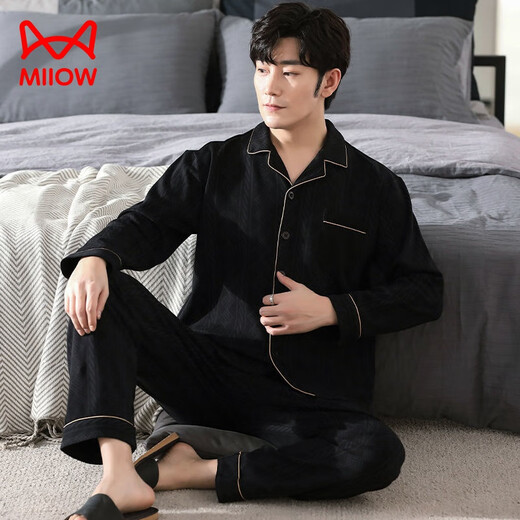 Chat man (miiow) hommes purs. Pajamas de coton à longues manches à manches à manches longues et en automne Le costume mince de grande taille peut être porté à l'extérieur pour les vêtements de maison pour hommes MZ-3523 L120-140Jin [Jin est égal à 0,5 kg]]]