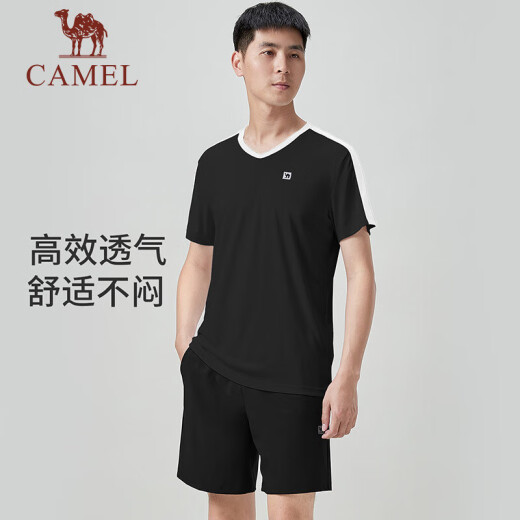 Camel (CAMEL) badminton suit men's sports tops women's quick-drying shorts table tennis tennis training clothes summer phantom black, two-piece set S