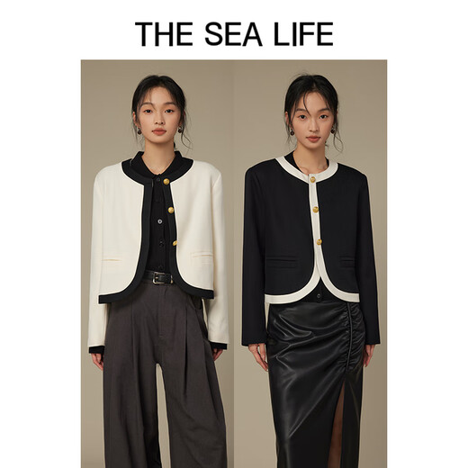 THE SEA LIFE欧海一生 外套女24秋新品经典复古层次感百搭小香风外套V12596 冰淇淋色 M