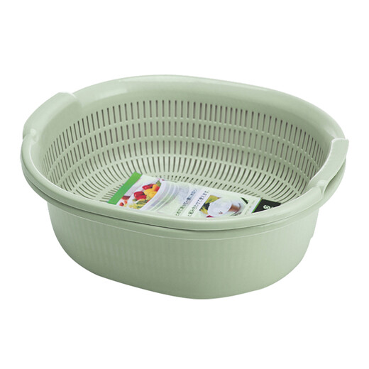 All-purpose drain basket double-layer large drain rack leaky sieve rotating round sink kitchen vegetable fruit basket large green