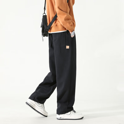 Dingfengbaoluo casual trousers pure cotton loose straight pants autumn wide-leg workwear pants men HM9901 black 2XL