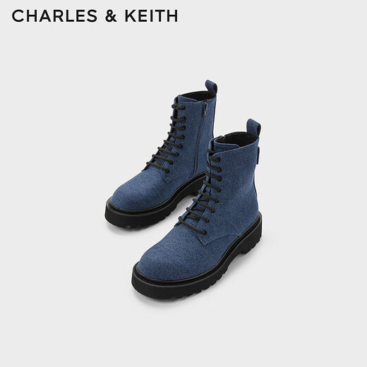 CHARLES/KEITH side zipper lace-up Martin boots for women CK1-90380151 Blue 36