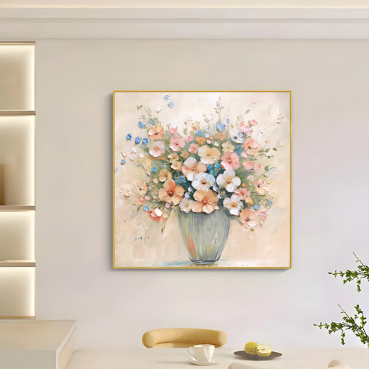 
Wingtu hand-painted oil painting restaurant decoration painting modern simple living room hanging painting French texture painting light luxury style artistic high-end sense, flowers blooming 60*60 hot-selling spot silver metal frame