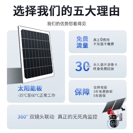 
Caregivers solar camera without power, no grid, plug-in monitor 360 degree panoramic full-color night vision tracking without traffic without blind spots in rural outdoors without connecting to wifi Top-up 丨Flow 0 fee丨AI intelligent monitoring丨30-day cycle video recording