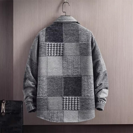 Cangshi Yishu Cangshi Yishu trendy brand 2025 spring and autumn lapel woolen jacket men's thickened high-end light luxury casual plaid jacket brown L