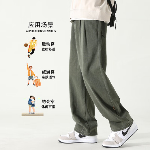 Pinfengbaoluo Freizeithose Baumwolle lose geraden Hosen Frühling und Sommer Weitbein Arbeitshose Herren HM9901 Military Green L.