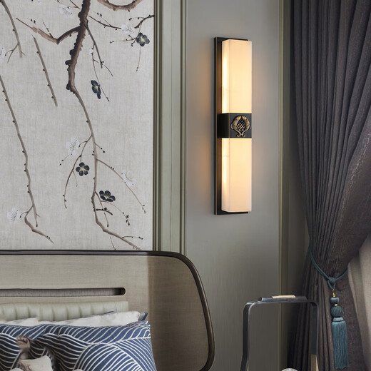 Qianzhang Lamp New Chinese Style Full Copper Marble Wall Lamp Background Wall Lamp Villa Bedside Bedroom Chinese Style Living Room Villa Hall Premium Black Rubbed Gold Height 60CM* Width 12CM Furui