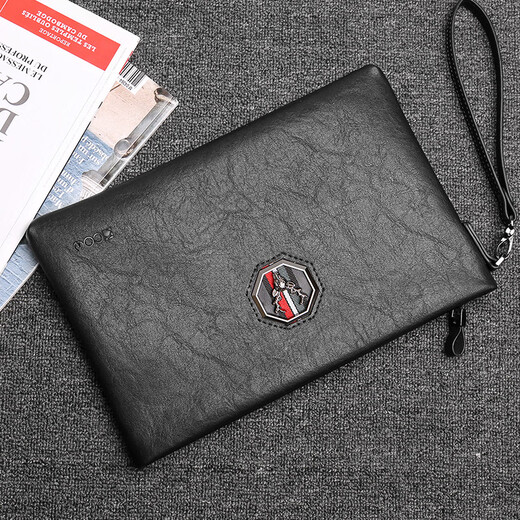 COW Men's Cuff Business Casual Clutch Envelope Bag Large Capacity Hand Grab C-9818 Black