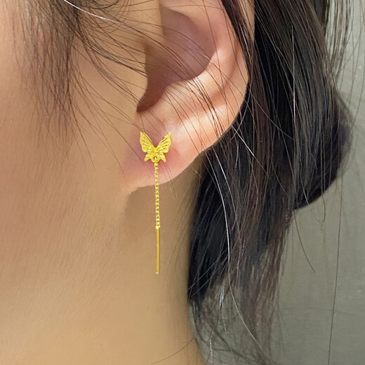 Fat Donglai same style 18K tassel gold earrings new butterfly tassel earrings for women 999 pure gold smart fairy ears yellow l gold butterfly tassel earrings