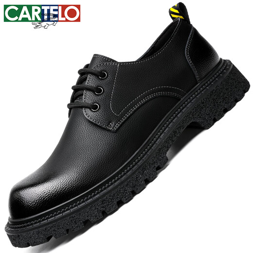 卡帝乐鳄鱼（CARTELO）卡帝乐鳄鱼英伦大头皮鞋男商务休闲男士皮鞋厚底增高鞋9789黑色38
