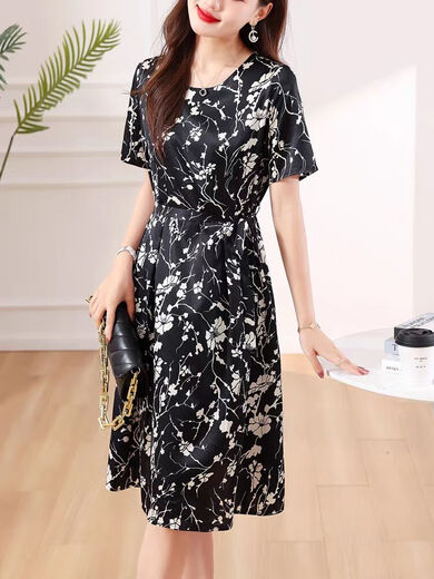 拉伦菲韵意式高端品牌重磅真丝连衣裙女2025夏季新款气质收腰桑蚕丝碎花裙 米色（真丝桑蚕丝系列） L 【90-110斤】