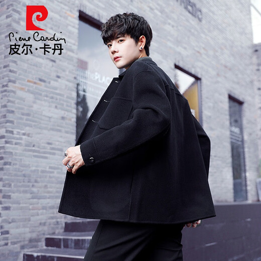 皮尔卡丹羊毛呢大衣男短款韩版2024新款呢子外套男士双面羊毛夹克秋冬季潮 咖啡色 M 170