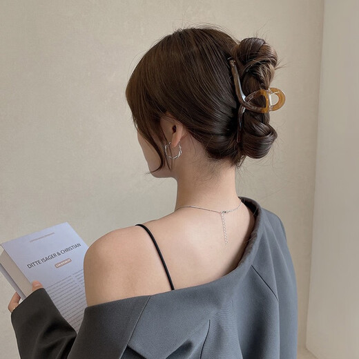 Jieweiyi hairpin back head grabber women's hairpin high-end simple large temperament hairpin shark clip headdress BH-FJ070 olive green (13cm)