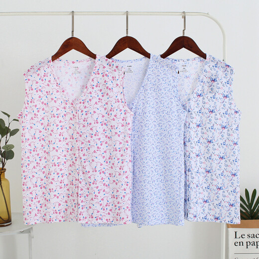 AB Unterwäsche Frauen purer Baumwollpyjamas Sommer ärmellose Sweatshirt mittleren Alters und ältere Mütter gedruckt V-Ausschnitt Strickjacke T-Shirt S724 Bud L (160/90)