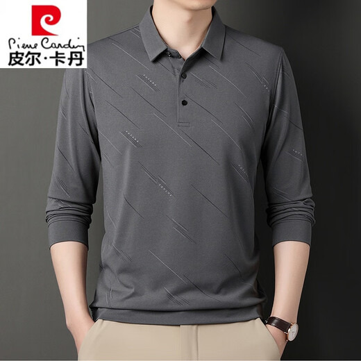皮尔卡丹（pierre cardin）高档春秋季纯棉男士t恤长袖2023新款中年休闲男装薄款爸爸体恤衫 826藏青 L 170建议120-140斤