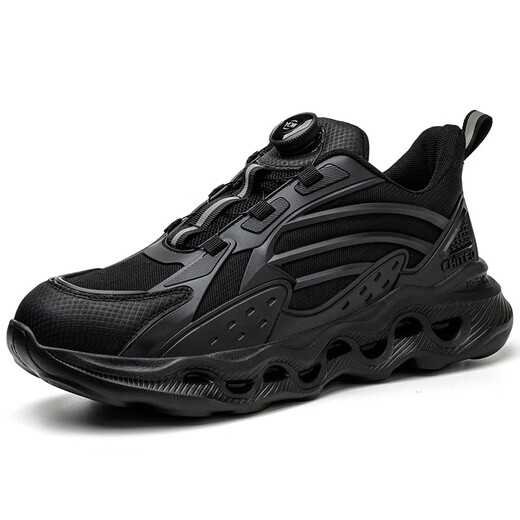 Sokate rotating button labor protection shoes no laces for men and women steel heads, anti-smashing and anti-puncture safety shoes on construction site are easy to put on and take off 01-Swivel buckle-Black 37