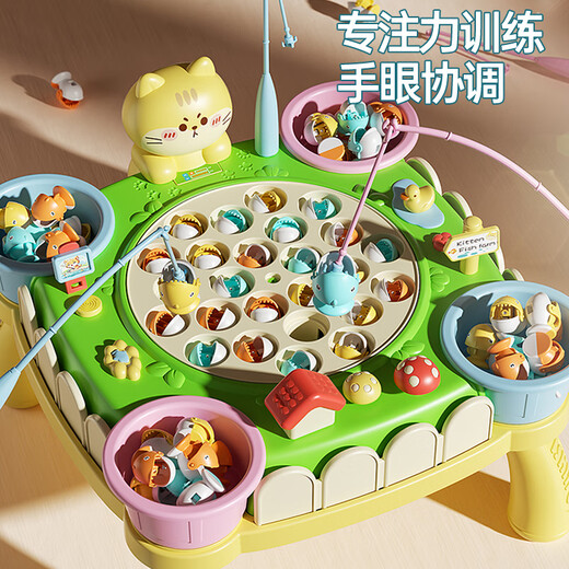 Huang En Children's Day Electric Fishing Educational Toys for Baby Boys and Girls 2 Kittens Play 4 Early Education 1-3 Years Old Three and a Half Years Old Set Upgraded Rechargeable Version - Kitten Fishing Machine 25 Fish + 4 Rods