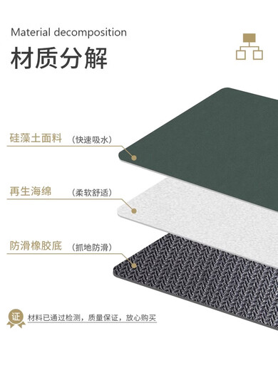 云珀硅藻泥软垫浴室地垫卫生间速干家用吸水垫厕所防滑脚垫地垫门垫子 A-841 60x90cm【秒吸速干】