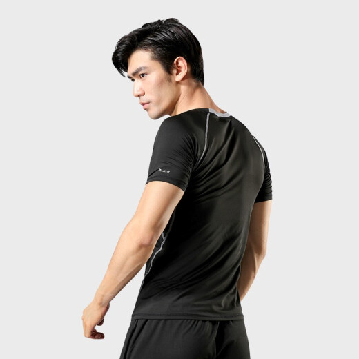 LATIT [JD.com's own brand] Sports T-shirt men's summer short-sleeved tops sweat-absorbent and breathable fitness training running T-shirt tights NZ9001-Black stitching-single short-sleeved-XL