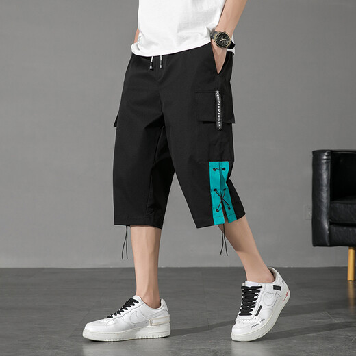 Boledi Sommer dünne sieben Punkte mittelgroße Hosen 12 Jungen 14-jährige Junior High School-Schüler 16 Kinder trendige hübsche Arbeithosen 9230 Black 170 XL (110-125 Jin [Jin ist ungefähr 0,5 kg])