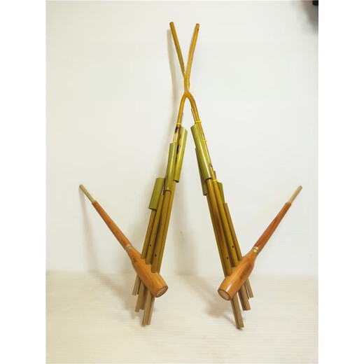 Lnga Landgre Guizhou Miao Lusheng Ethnische handgefertigte Bambus -Instrumentenbühne Performance Requisiten Lusheng 6 Röhren Großer und kleiner Lushg -Beutel mittelgroße Edelstahl Mund 75*35 cm Blasenstil