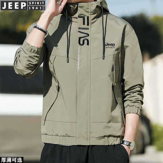 JEEP SPIRIT冲锋衣男外套春秋装工装外套宽松连帽帅气韩版潮流休闲夹克外套男 JEEP-9903-黑色【春秋款】 XL 115-130斤
