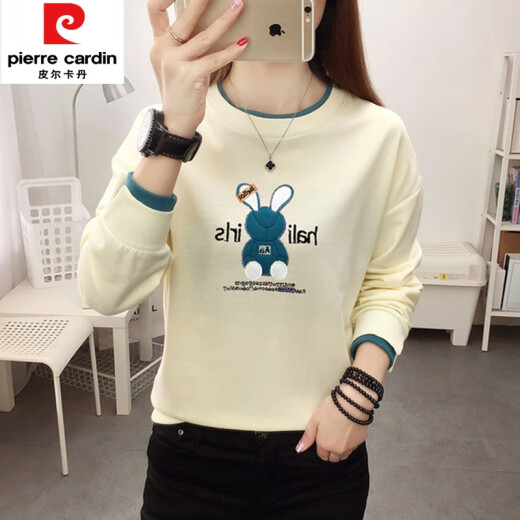 皮尔卡丹（pierre cardin）圆领女士卫衣2025新款春秋套头女款春秋薄款大尺码长袖上衣服女 湖绿6189 M 适合85-100斤