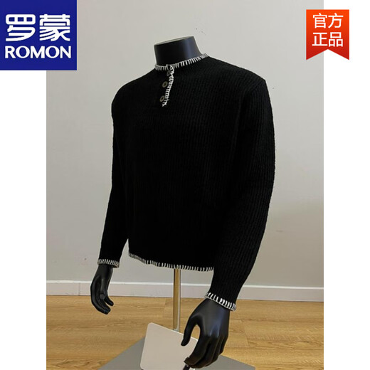 ROMON cleanfit American Henry collar sweater for men, autumn and winter style lazy style sweater with base layer black M