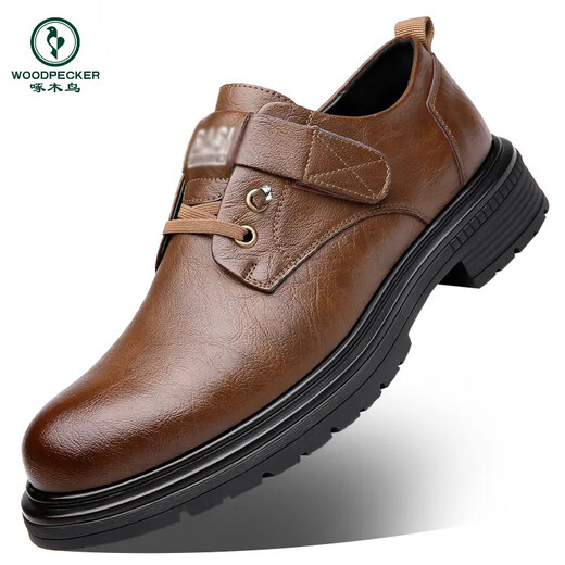 Woodpecker men's autumn breathable British style formal leather shoes trendy versatile soft sole casual shoes retro men's workwear shoes 9909 black 39