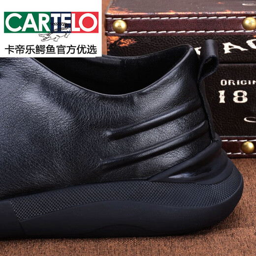 CARTELO crocodile leather shoes men's handmade genuine leather 2025 spring and autumn new versatile trendy thick-soled wear-resistant men's business casual shoes black 8603 40