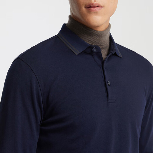 YOUNGOR long-sleeved POLO shirt for men, soft, delicate and comfortable modal blended cotton with exquisite craftsmanship, navy blue VLPC539969FCA L
