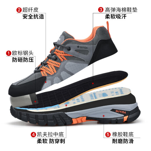 HUNDUILU labor protection shoes men's summer breathable, anti-smash, anti-puncture, waterproof, wear-resistant, non-slip work mountaineering sports safety shoes C1105T-summer breathable 42
